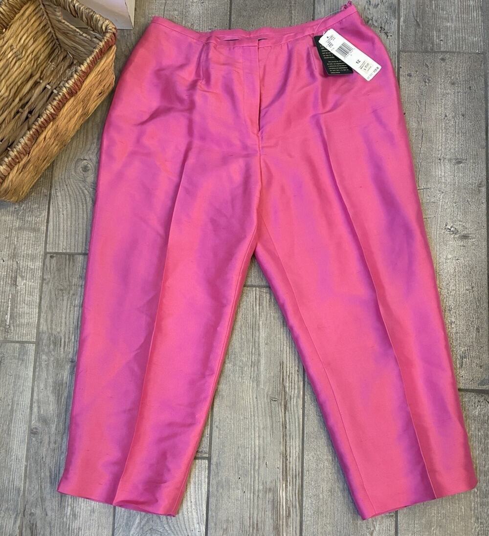 LAUREN RALPH LAUREN Vintage Pink Silk Pants NWT Size 12 Crop Trousers High Rise